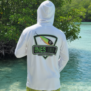 Long sleeve hooded UPF 50 performance shirt for anglers and outdoor enthusiasts, lightweight, breathable, moisture-wicking, sun-protective shirt for fishing, hiking, and outdoor adventures.